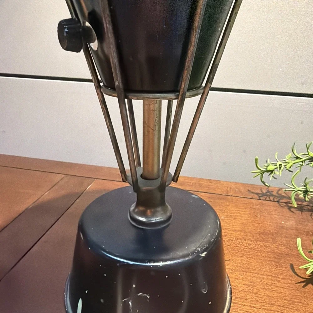 Vtg MCM Atomic Space Age Black Gold Metal Cone Uplight Small Table Light Lamp